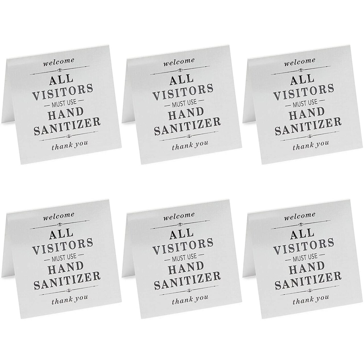 Metal Tent Signs, All Visitors Must Wash Hands (4 x 4 In, 6 Pack)